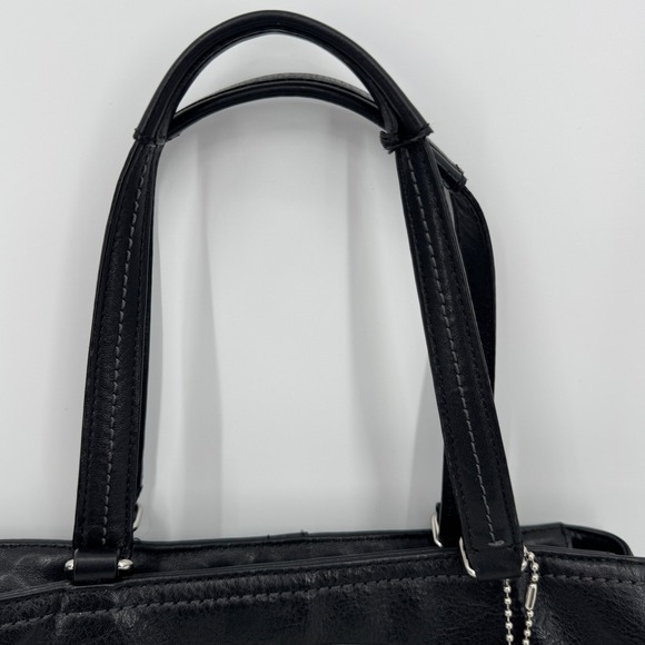 Coach Hamptons Weekend Perforated Tote Black Cream Leather Large Shoulder Bag - Picture 7 of 16